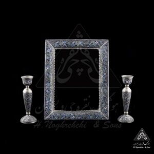 آینه و شمعدان نقره میناکاری رشت