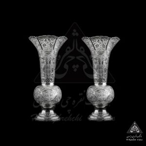 گلدان نقره گل و مرغ