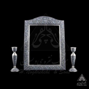 آینه و شمعدان نقره میناکاری رشت 003