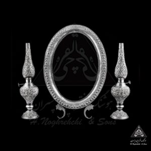 آینه و گردسوز نقره گل برجسته