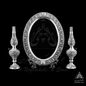 آینه و گردسوز نقره گل برجسته